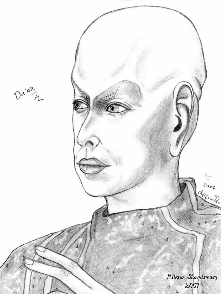 Pencil drawing of Da'an from Earth: Final Conflict
