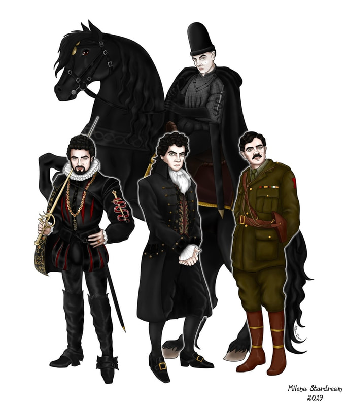 Digital drawing of the four Blackadders